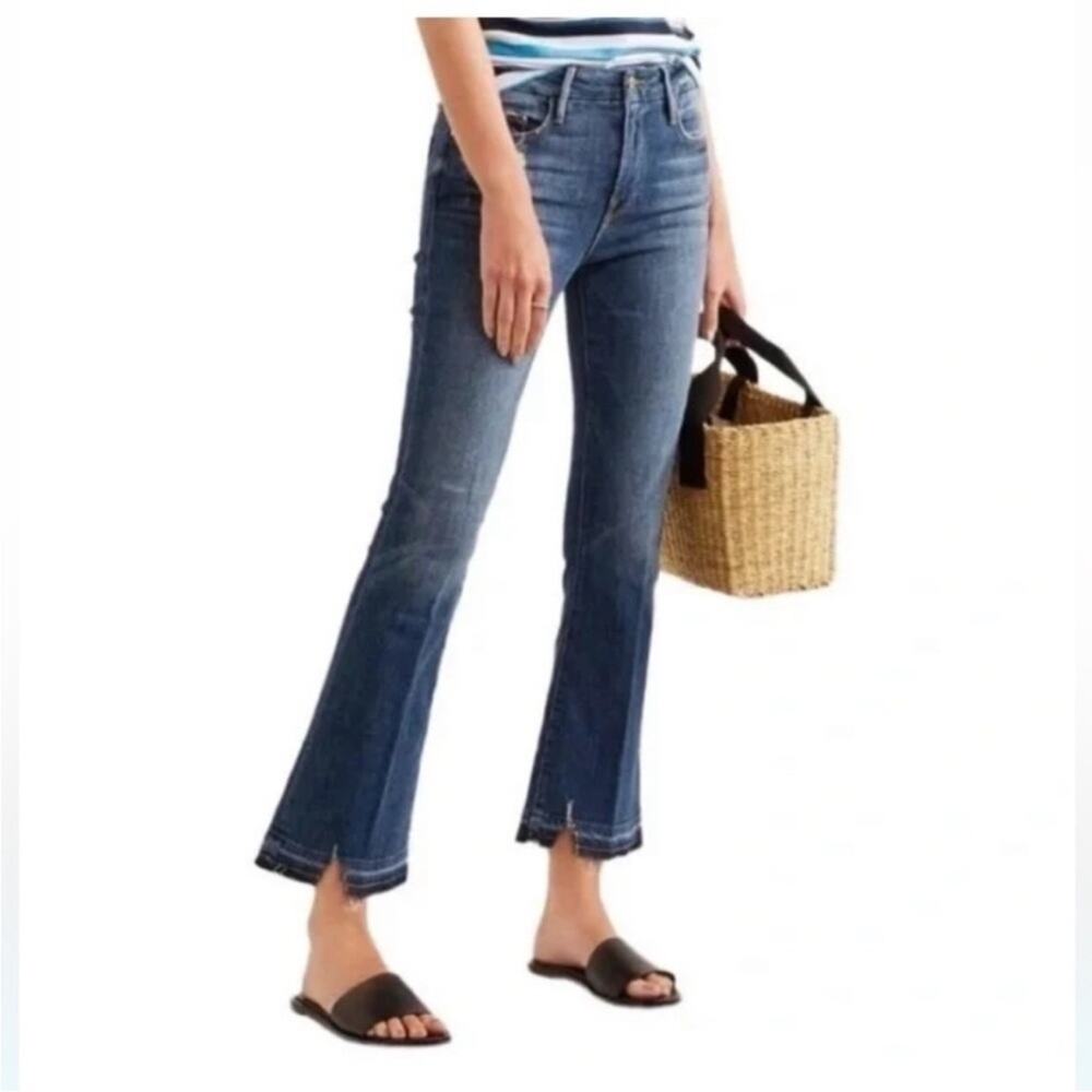 FRAME Le Crop Mini Boot Cut in Roberts Wash Released Raw Hem Jeans Size 28